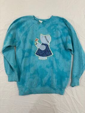 Vintage Upcycled Prairie Girl Quilt Patch Bleached Sweatshirt